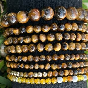 Natural Tiger's Eye Bead Bracelets - Brown & Gold Semi-Precious Gemstones